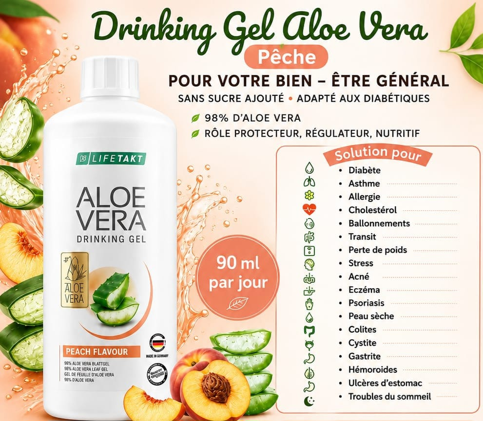 Aloe Vera Drinking Gel saveur pêche — LR Health & Beauty, 98% aloe vera